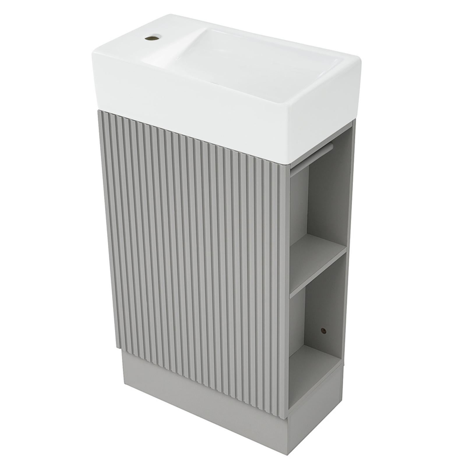 MDF Bathroom Vanity Cabinet with Ceramic Sink and Storage Shelf Grey Furniture