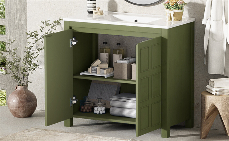 36″ Retro Wood Bathroom Vanity Cabinet with Sink Combo Set and Soft Closing Door