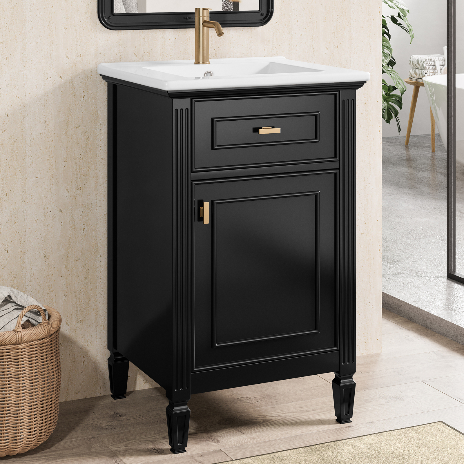 20″ Bathroom Wood Vanity with Ceramic Sink Modern Freestanding Storage Cabinet