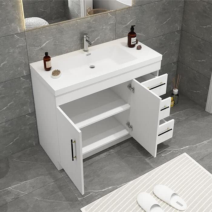 42″ Bathroom Vanity Cabinet with Acrylic Sink, Aluminum Alloy Frame, Drawers