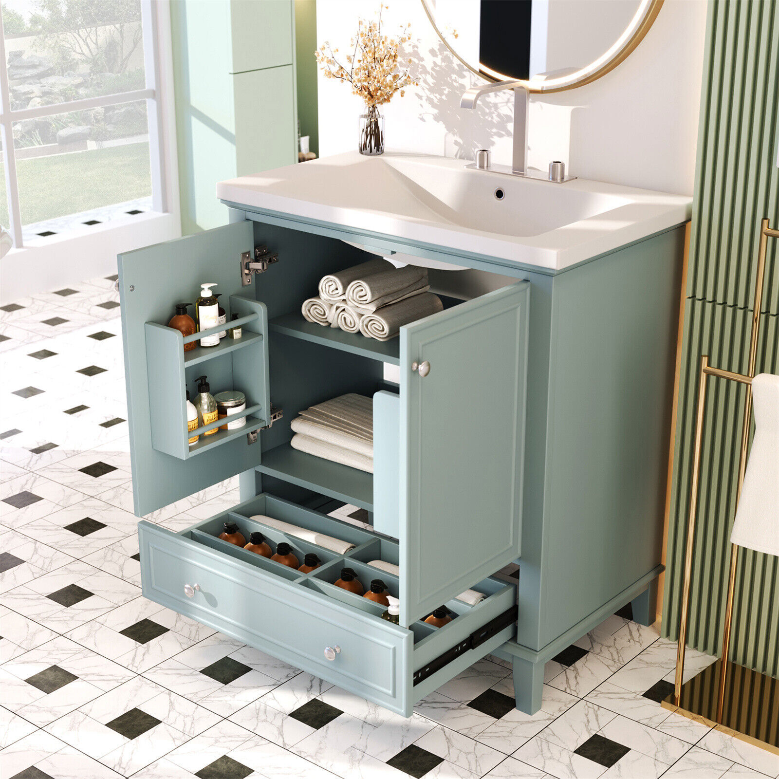30″ Bathroom Vanity with Sink Storage Cabinet Set with Doors and Drawer