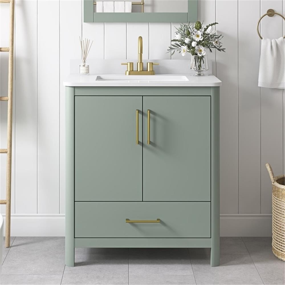 Pemberly Row 30″ Bathroom Vanity in Sage Green with Engineered Marble Countertop