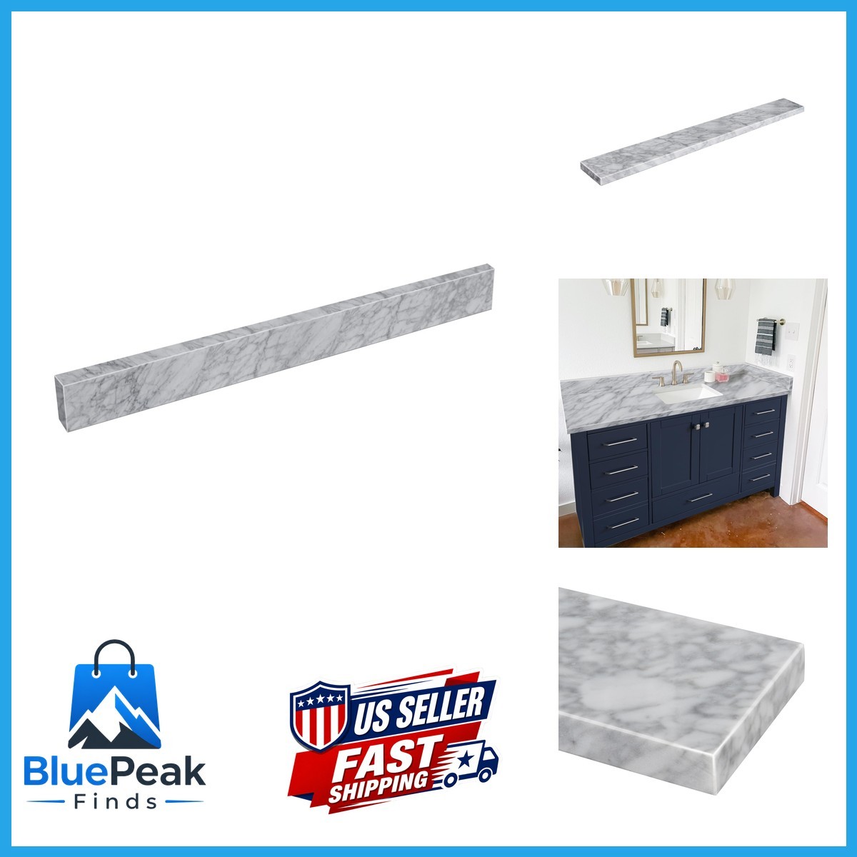 Eqloo 48 Inch Carrara Marble Backsplash For Bathroom Vanity Sink Top