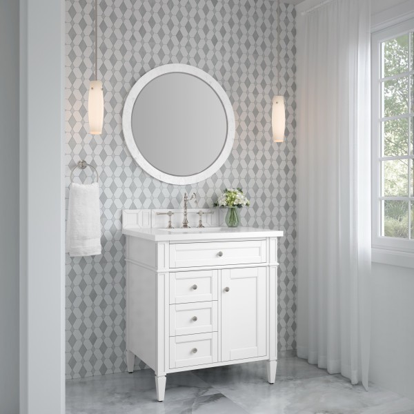 30″James Martin Brittany 655-V30-BW-3TJR Vanity Cabinet White Zeus Silestone Top
