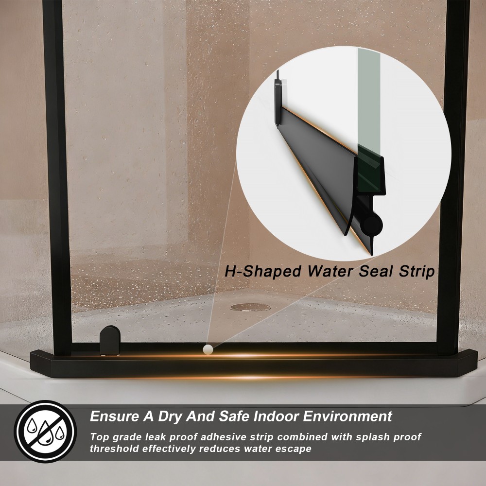 Neo Angle Shower Door Frameless Pivot 6mm Tempered Glass Matte Black