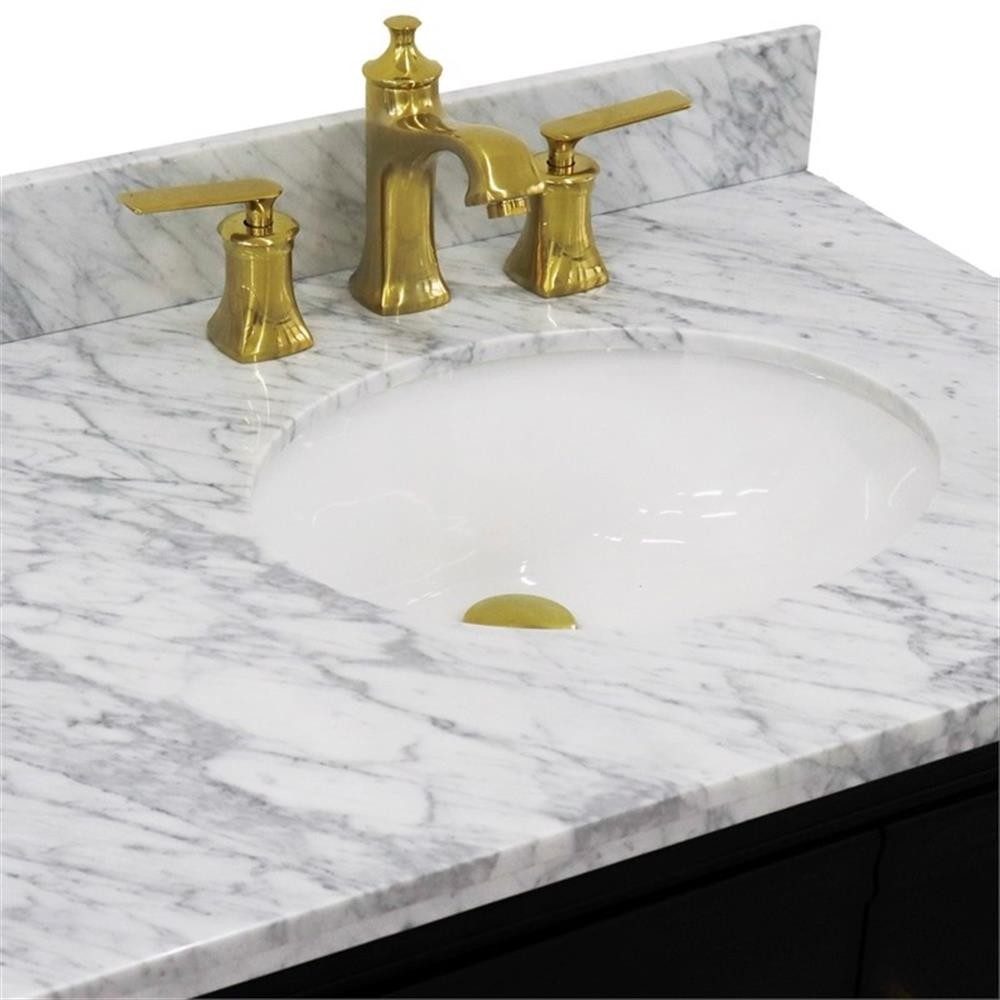 37 in. Single Wooden Vanity Dark Gray White Carrara Oval Right Door.Right Sink