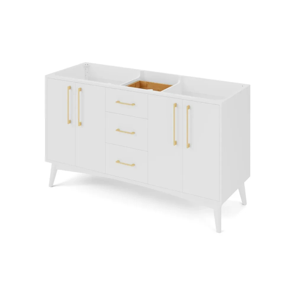 60″ Dashwood White Double Bowl Bathroom Vanity + Black Granite Countertop Sinks