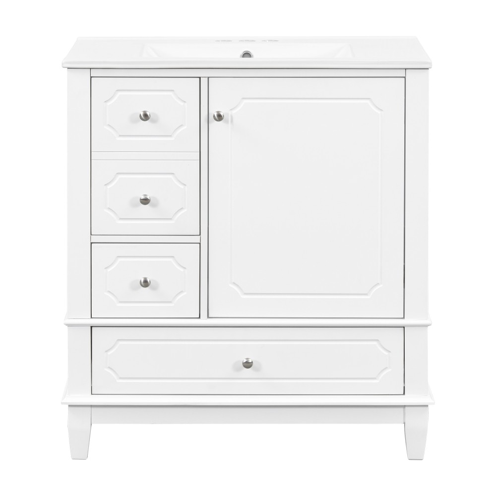 30″Bathroom Vanity with Sink Freestanding White Vanity Cabinetwith Ceramic Basin