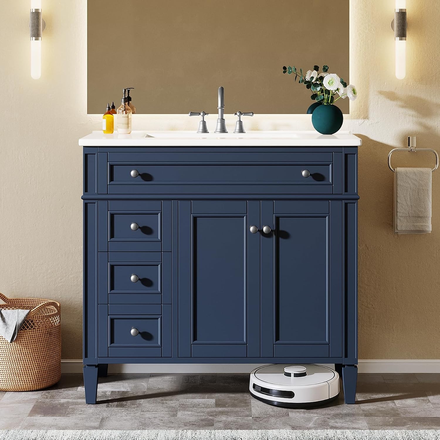 36 inch Bathroom Vanity With Sink Wood Bathroom Cabinet with 4 Drawers & 2 Doors