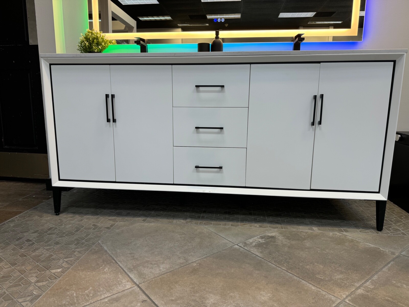72″Bathroom Vanity Single Cabinet White Freestanding Drawers Plywood No Sink