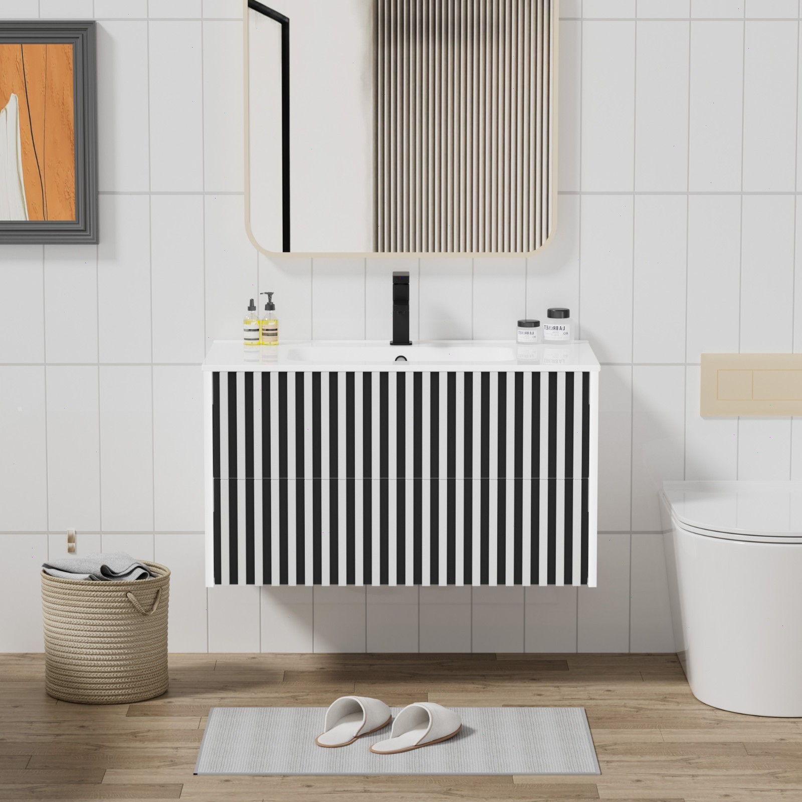 24″/ 30″/ 36″ Wall Mounted Bathroom Vanity Set With Sink Top, Faucet And Drain