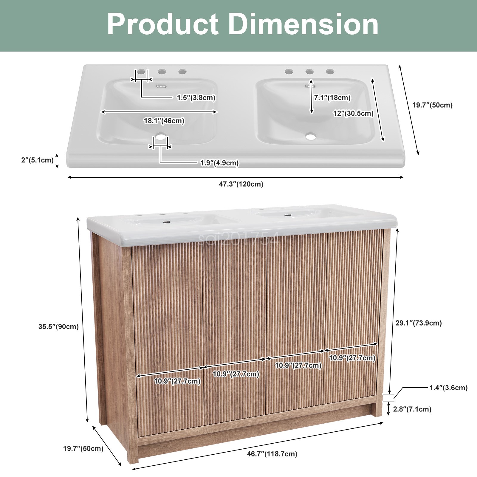 47.3″ Bathroom Vanity with Sink Floor Stand Storage Cabinet Set