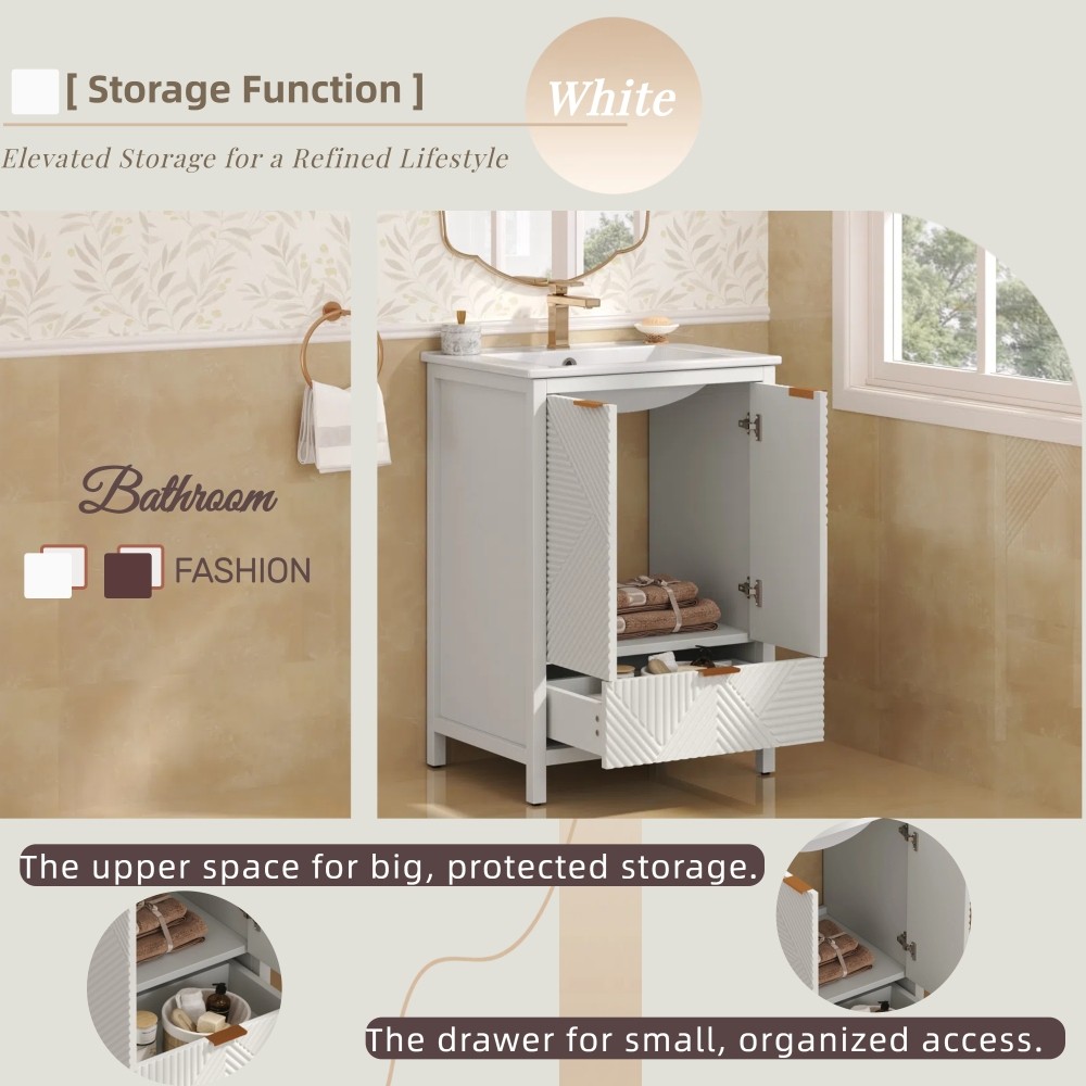 24 In Bathroom Vanity with Sink Combo Bathroom Vanity with Single Faucet Hole