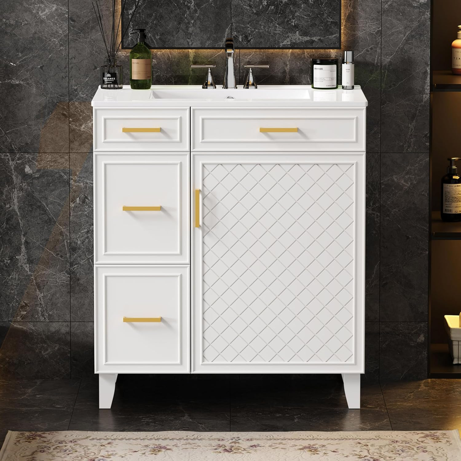 36″ Bathroom Vanity with Sink, Solid Wood Frame Modern Bathroom Vanity, Bathroom
