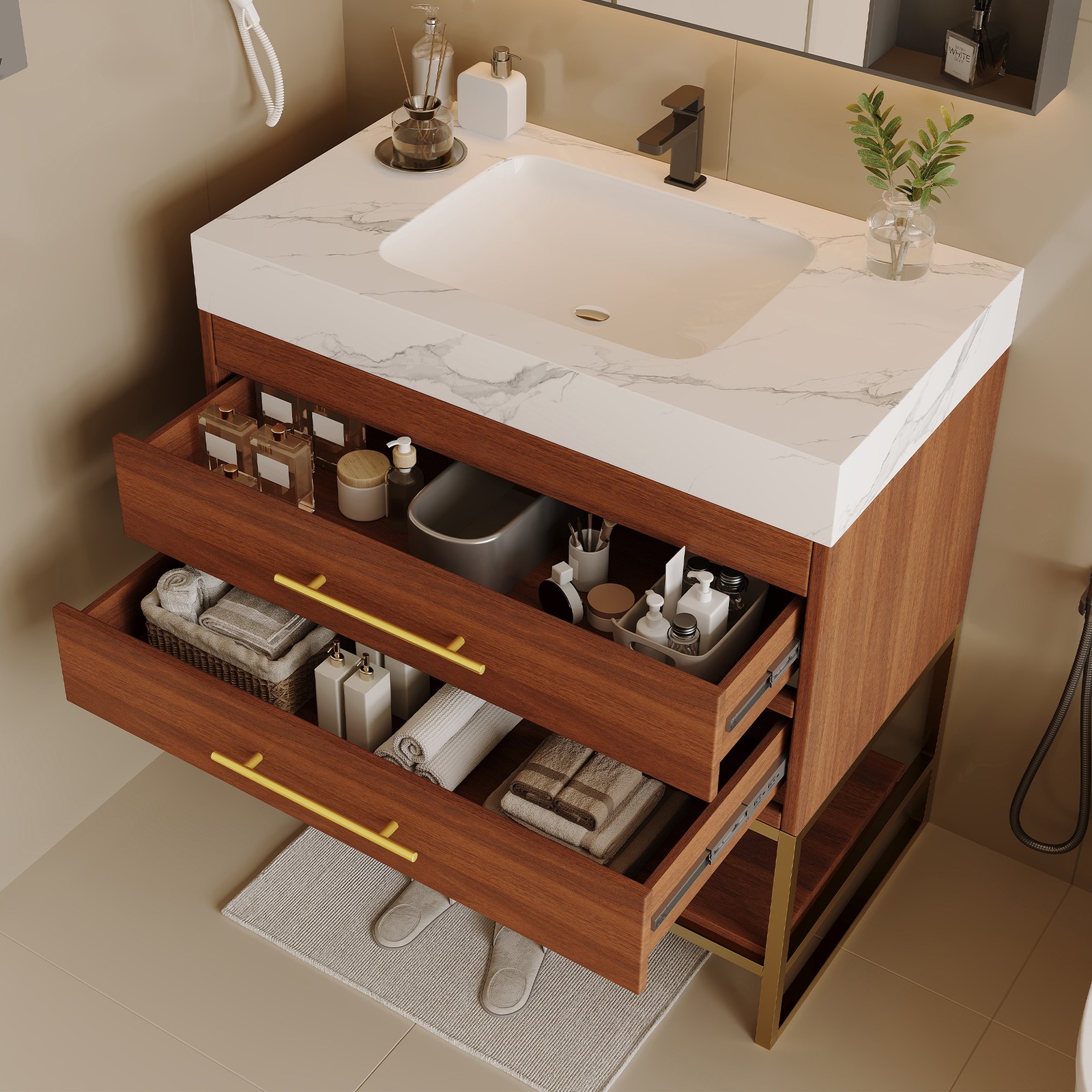 29.9″ Modern Free-standing Bathroom Vanity with Sintered Stone Top