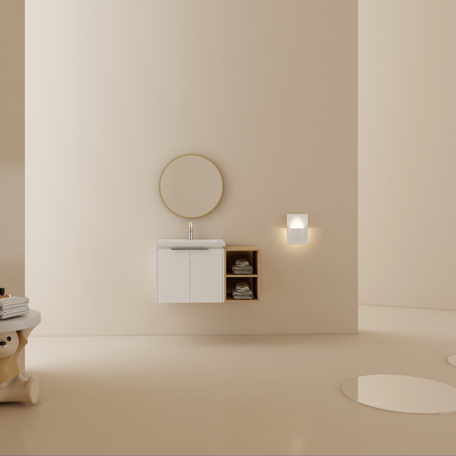 36″ Wall Mounted Bathroom Vanity with Sink Basin Storage Cabinet +Small Shelves
