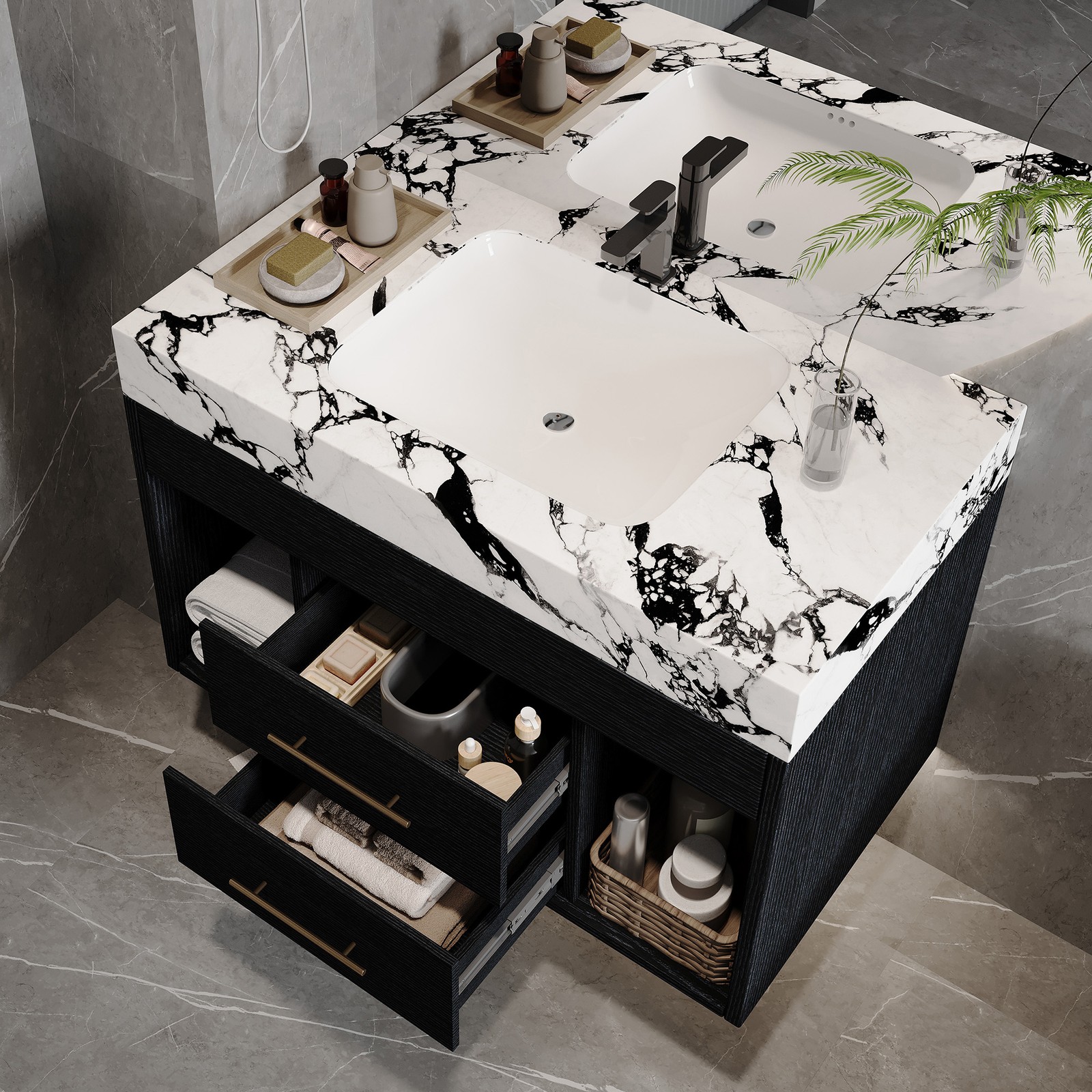 29.9″ Floating Vanity with Sintered Stone Top & Ceramic Sink