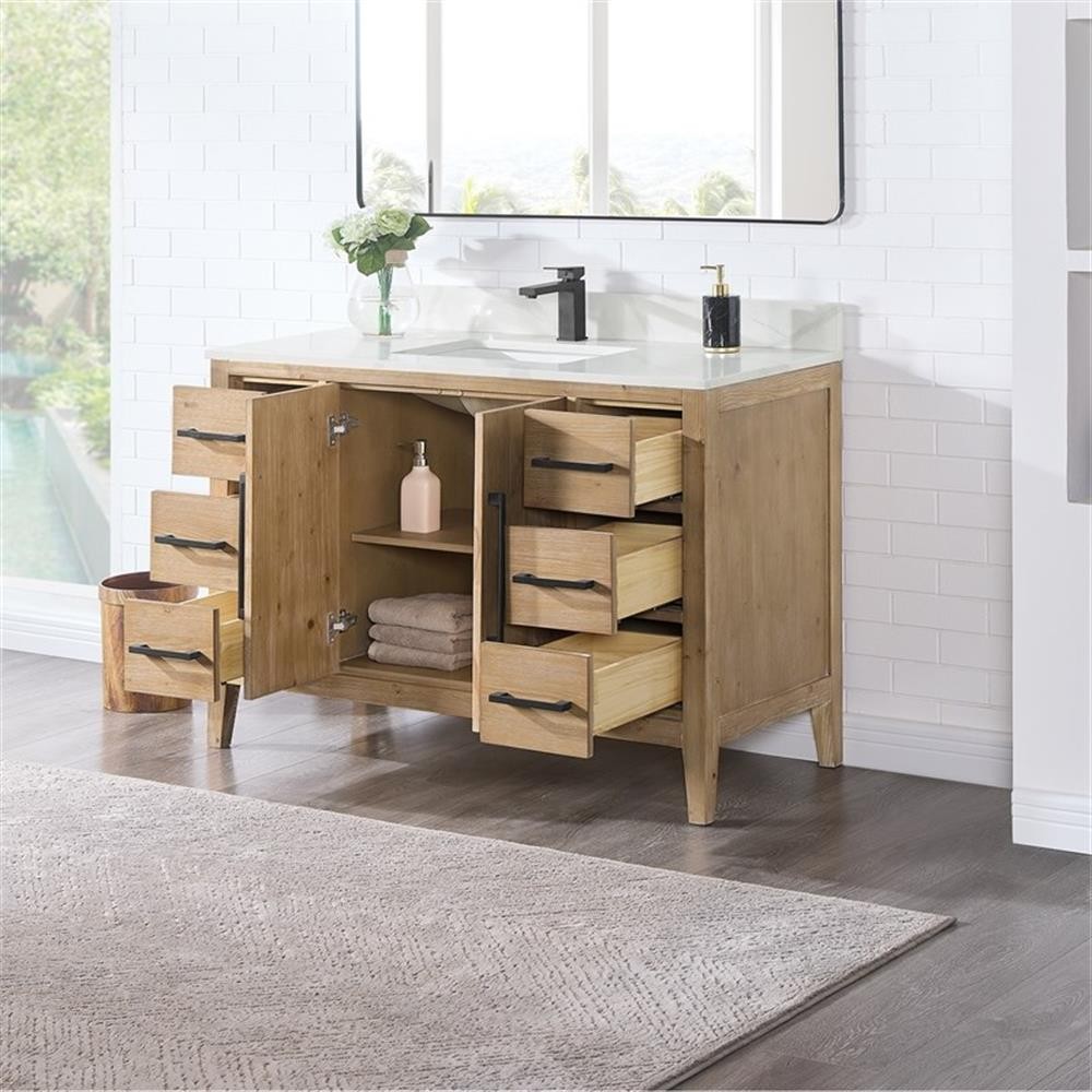 Pemberly Row 48″ Wood Vanity Base – Weathered Fir without Top and Sink no Mirror