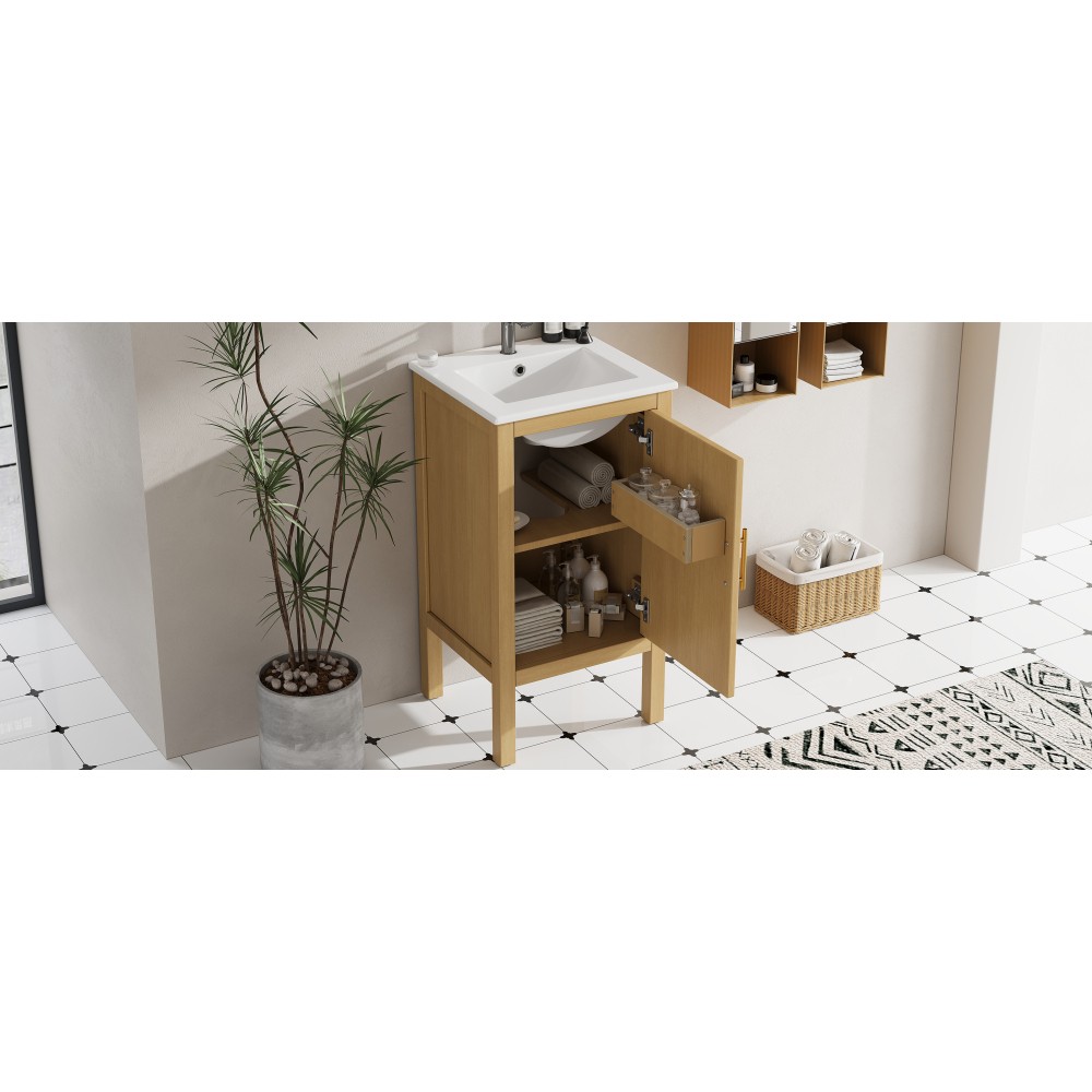 18″ Bathroom Cabinet with Storage, Small Space Solution with Ceramic Sink