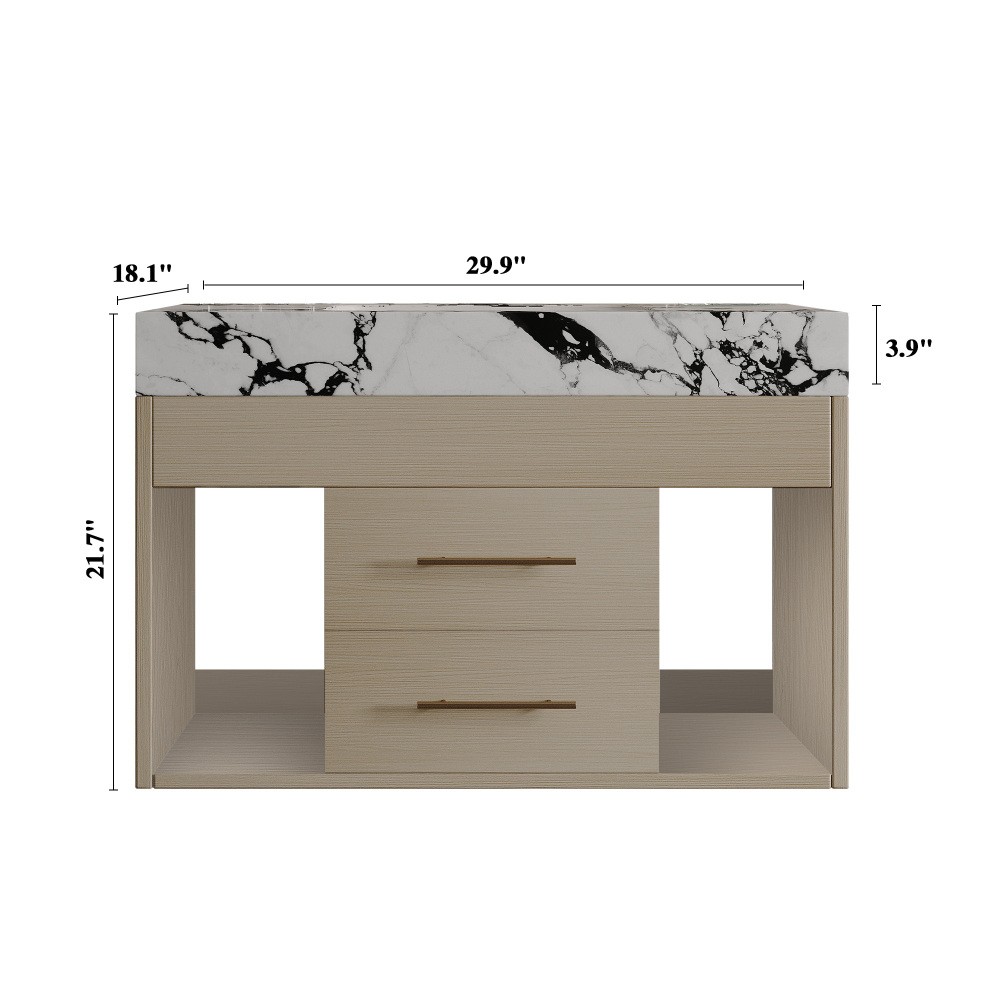 29.9″ Modern Floating Bathroom Vanity w/ Sintered Stone Top & Ceramic Sink