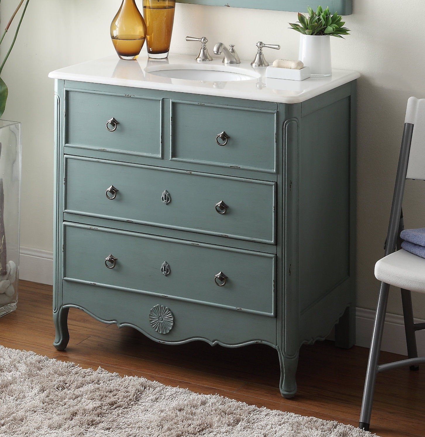 34 inch Cottage look Daleville Bathroom Sink vanity HF081Y (vintage mint blue)