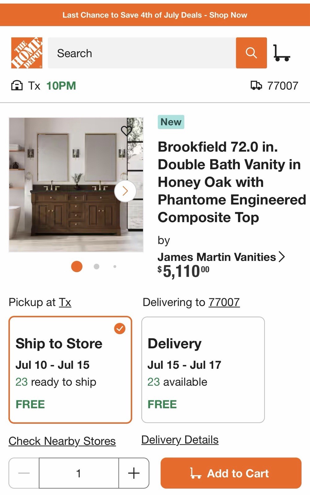 James Martin Vanities Brookfield 72″ Double Sink Vanity Wood Quartz Top Brown