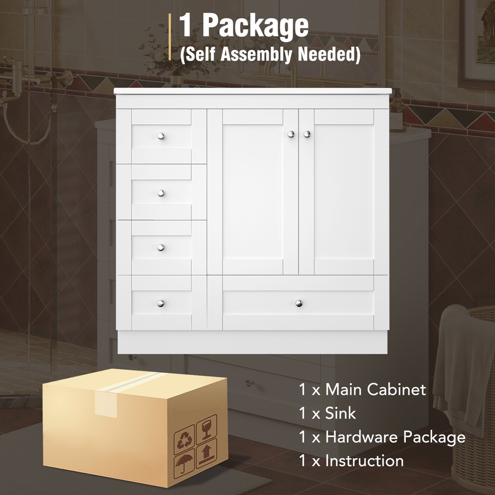 36″ Bathroom Vanity w/Sink,4 Drawers,Freestanding Vanity Storage Cabinet,2 Doors