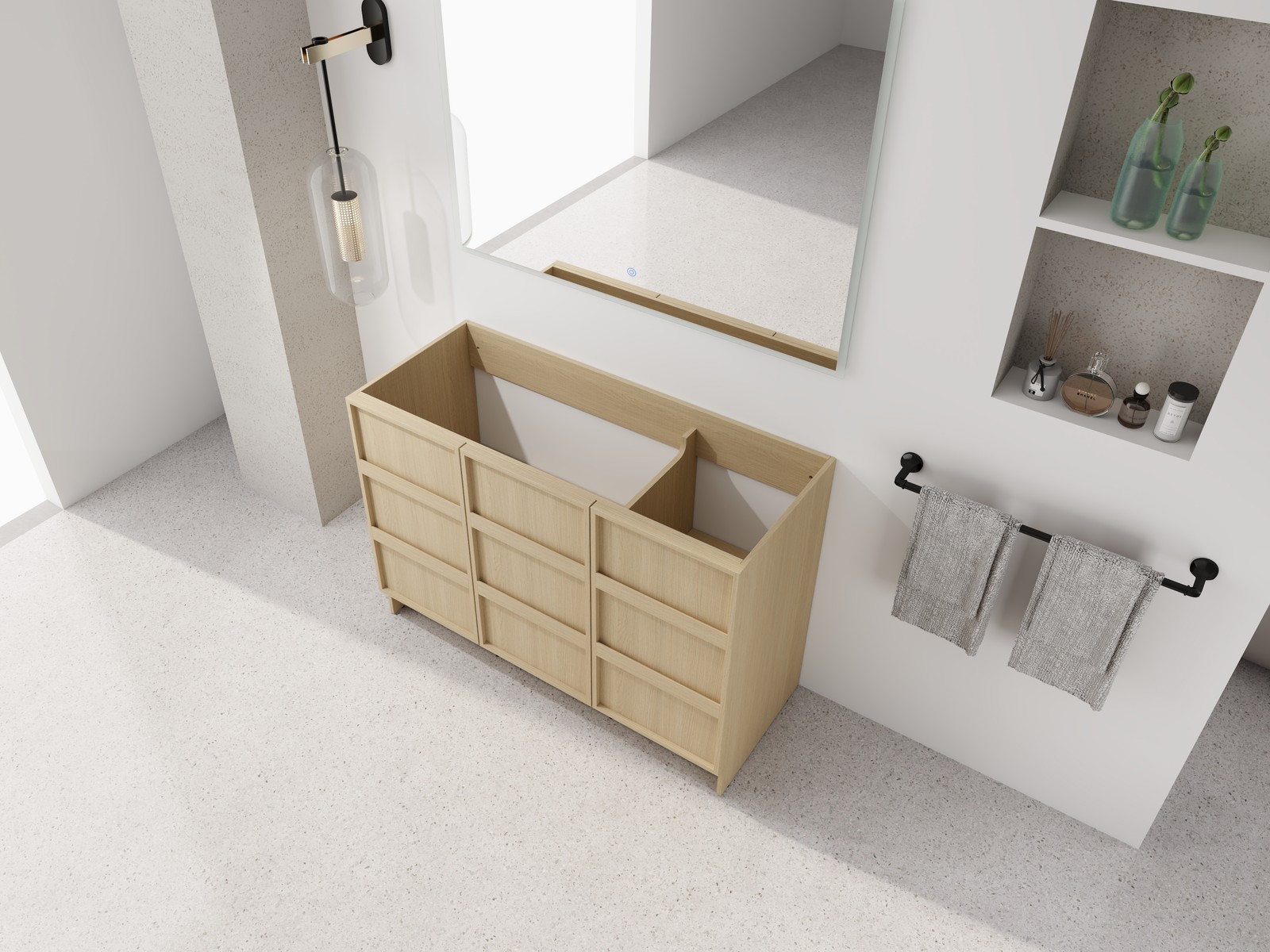 48 Inch Plywood Freestanding Bathroom Vanity Cabinet W/ 3 Doors Without Sink