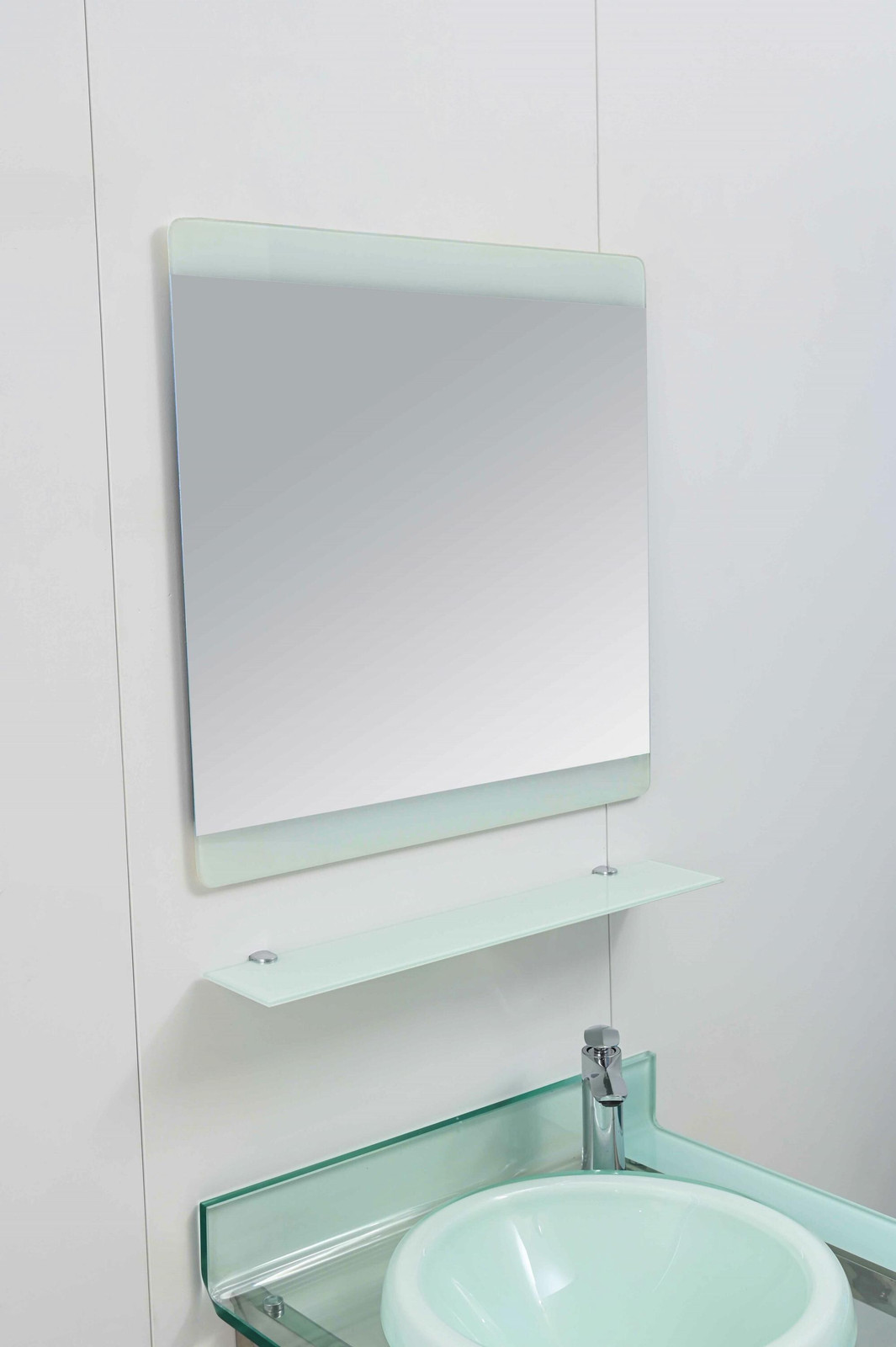 24″WHITE Tempered Glass Bathroom Vanity Floating Sink backsplash Mirror combo
