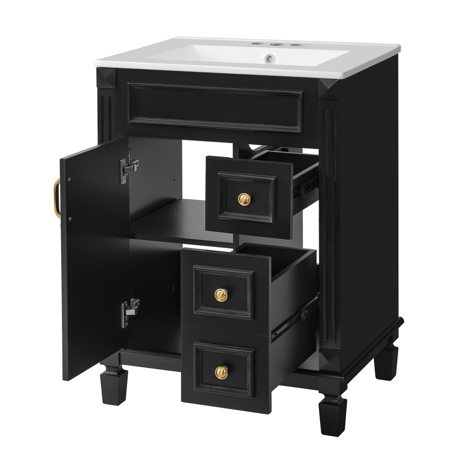 24″ Bathroom Vanity w/Ceramic Sink, Small Bathroom Sink Cabinet with 2 Drawers