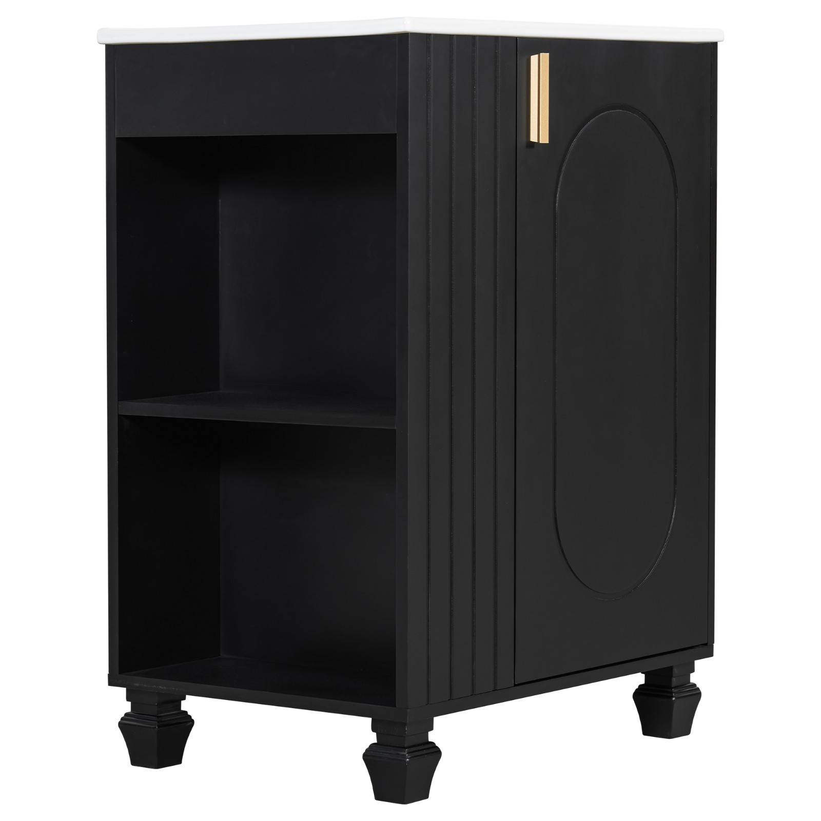 24″ Bathroom Vanity Storage Cabinet w/ Ceramic Sink Door Shelf Solid Wood Frame
