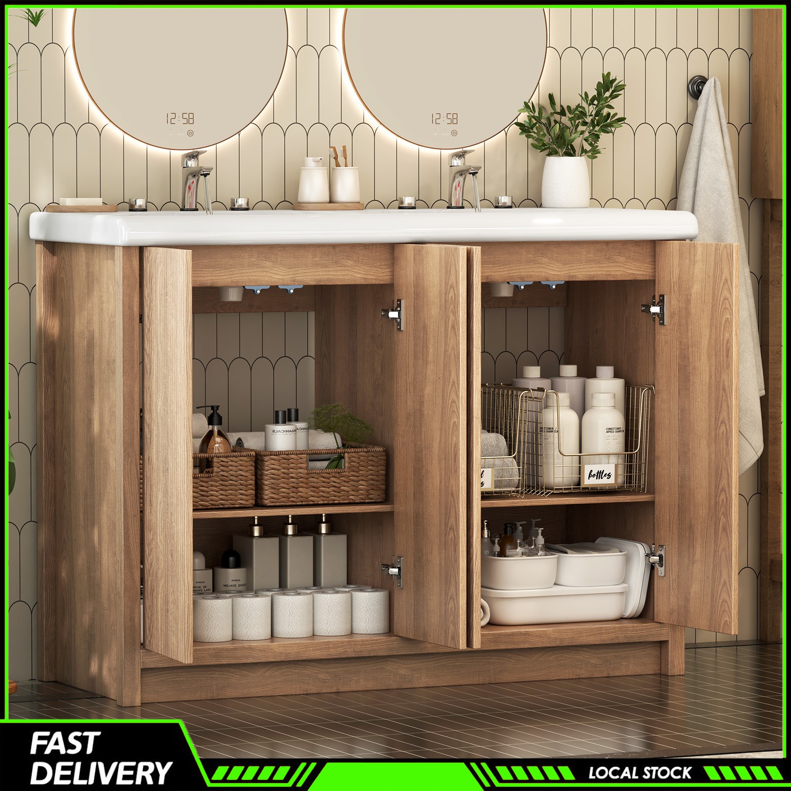 NEW 47.3″ Bathroom Vanity with Double Ceramic Sink Freestanding Storage Cabinet
