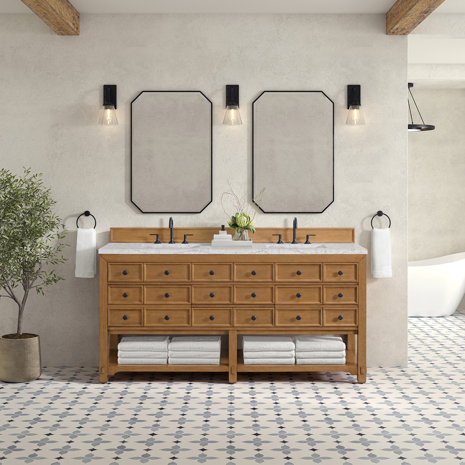 James Martin Vanities 505-V72-FEJP Malibu 72″ – Amber Birch