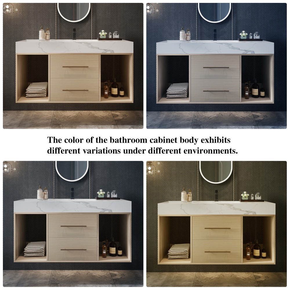39.4 ” Floating Bathroom Vanity with Ceramic sink, Modern Wall Mounted Vanity