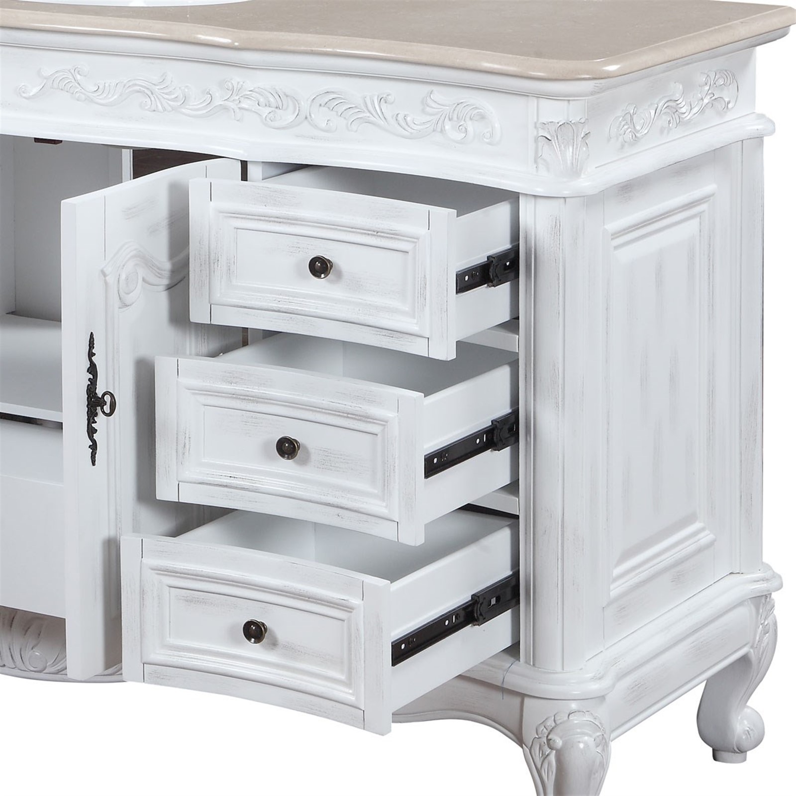60″ Marble Counter Single Sink Bathroom Vanity White Oak Finish Cabinet 273CM