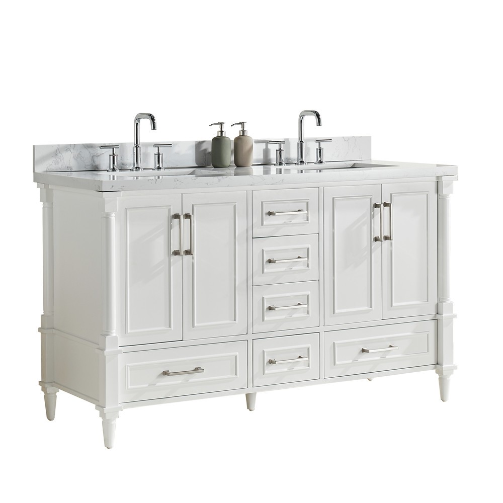 60″ Bathroom Vanity w/Sink,Fully Assembled Freestanding Vanity Cabinet,6 Drawers