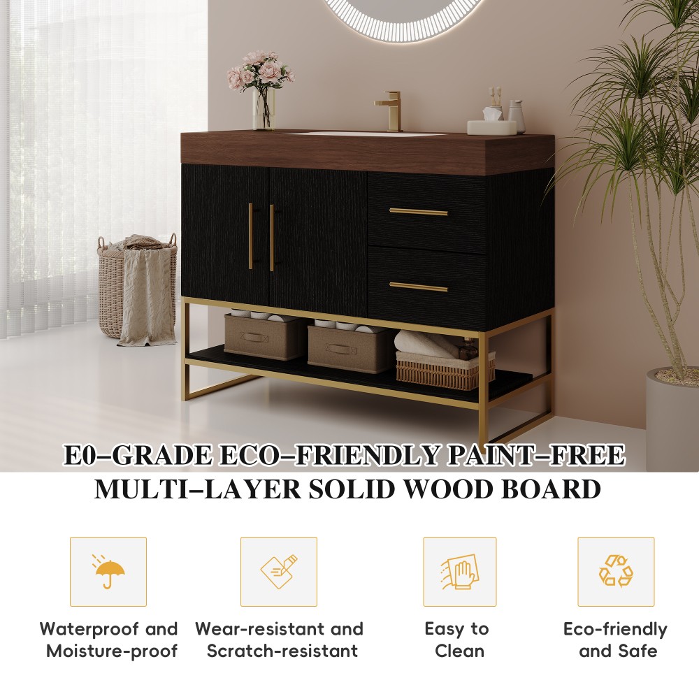 36″ Free-Standing Bathroom Vanity w/Seamless Ceramic Sink & Sintered Stone Top