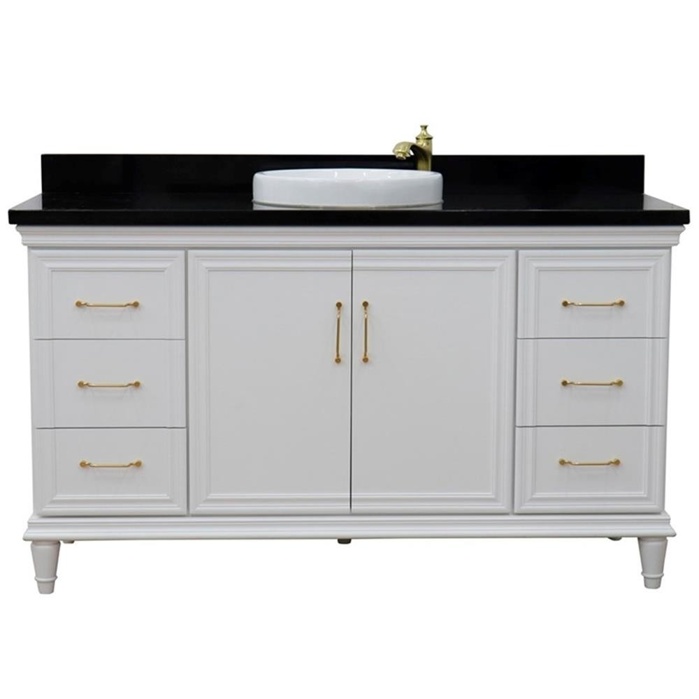 61 in. Single Wooden Vanity White with Black Galaxy Round Sink