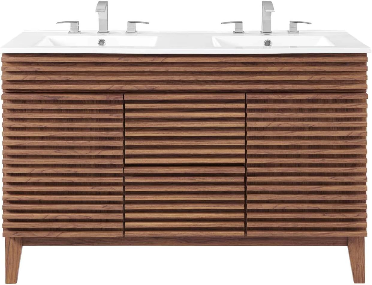 48″ Walnut & White Double Sink Bathroom Vanity Cabinet – Stylish & Functional