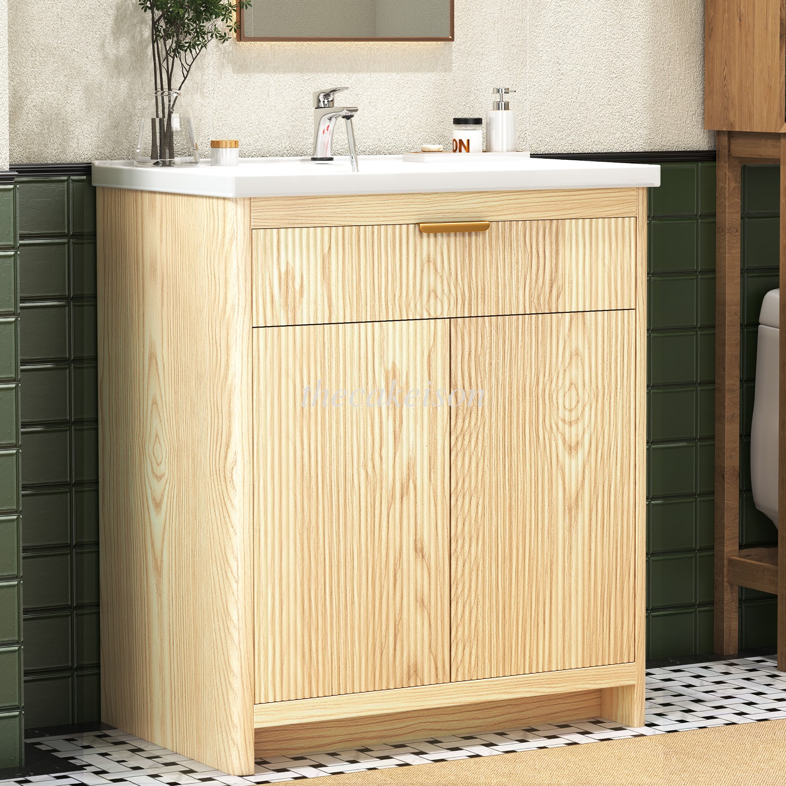 Bathroom Vanity with Ceramic Sink Bathroom Vanity 31.5 In with Storage Drawers