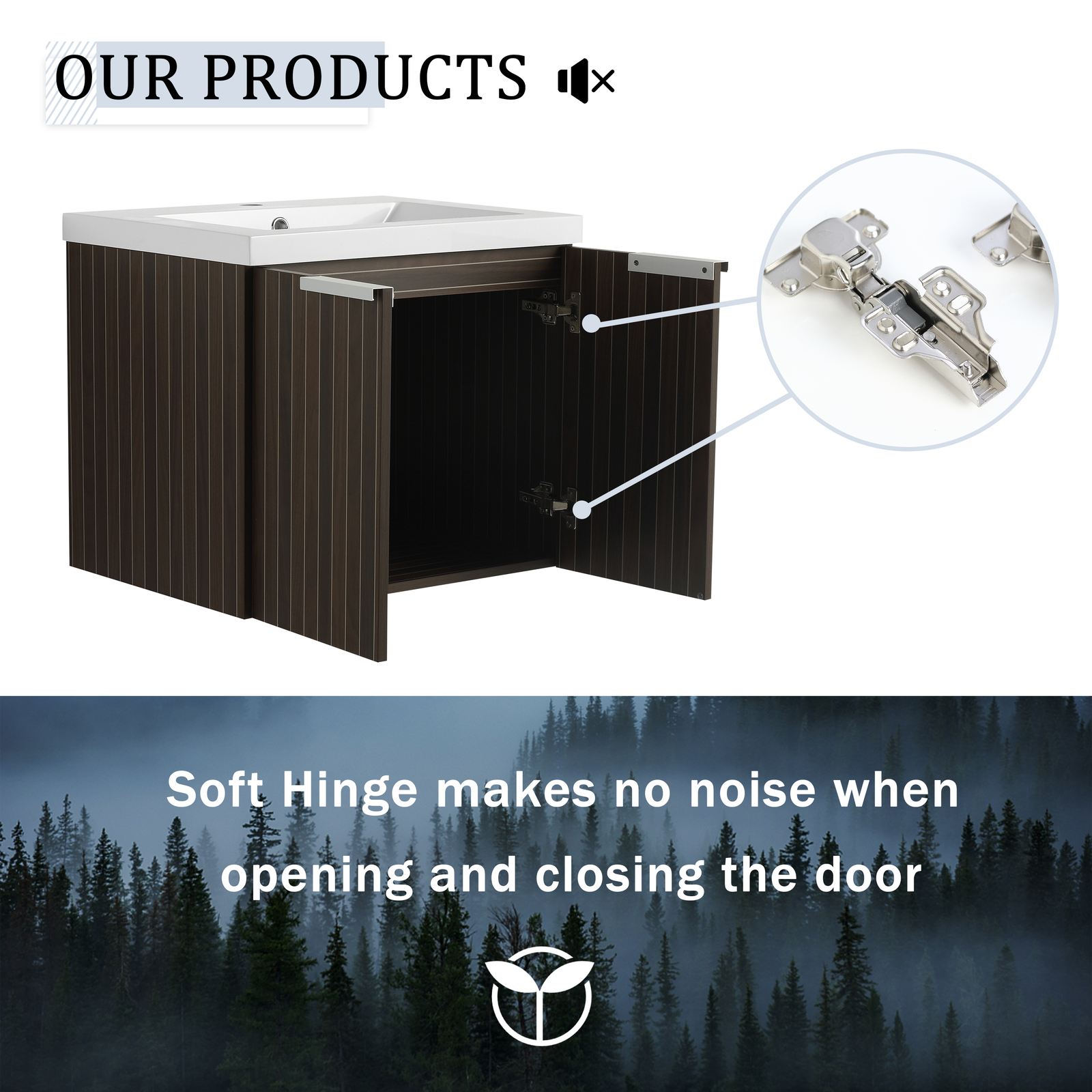 60″ Wooden Floating Bathroom Vanity with Dual Sink Basin Doors /Storage Shelves