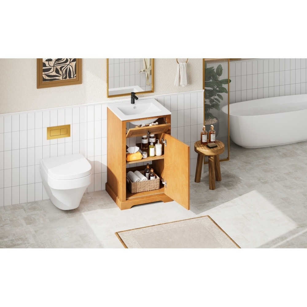 20″ Bathroom Vanity with Integrated Ceramic Sink Cabinet with Soft-Closing Door