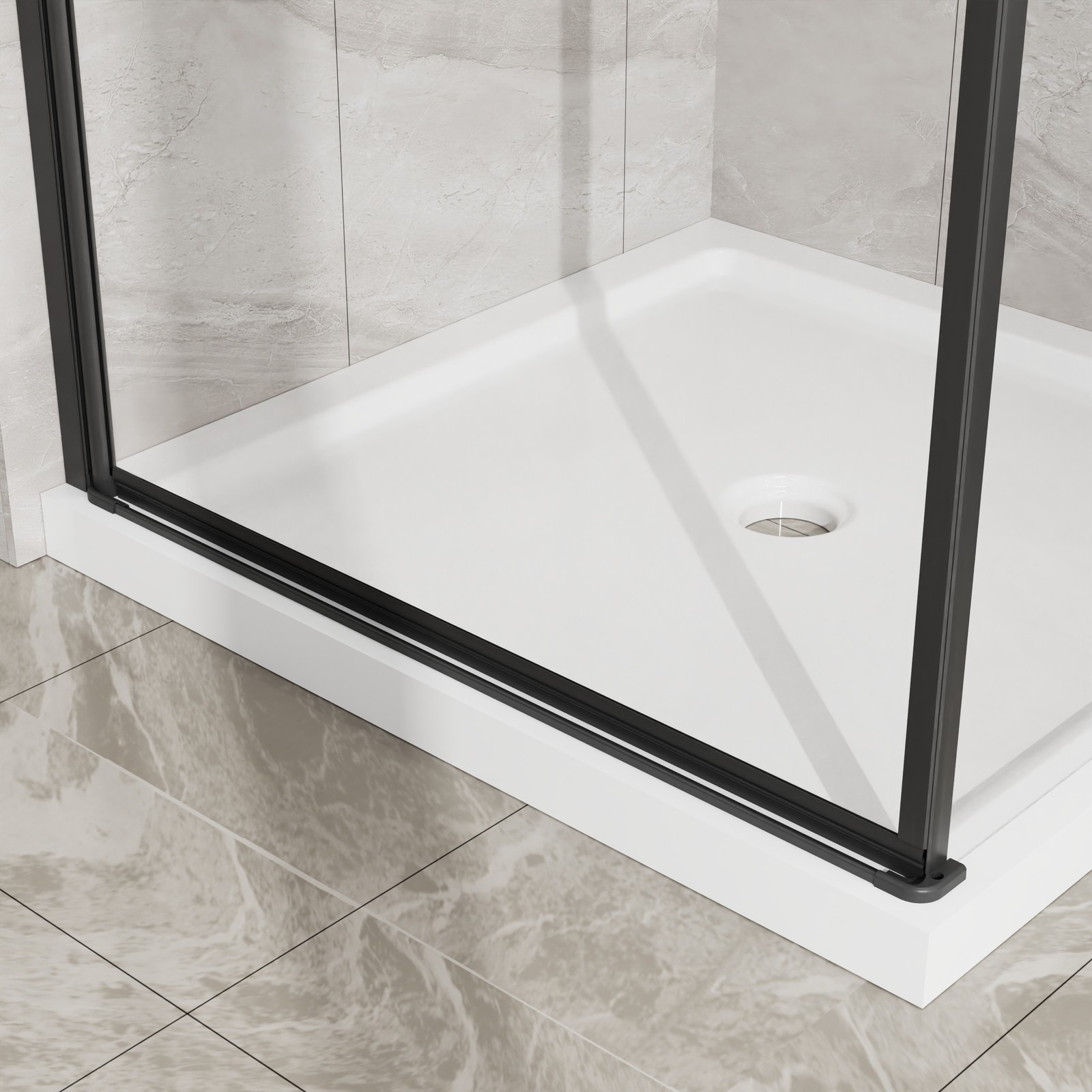 36×36 Frameless Corner Shower Stall W/Base Pivot Door Tempered Glass Matte Black