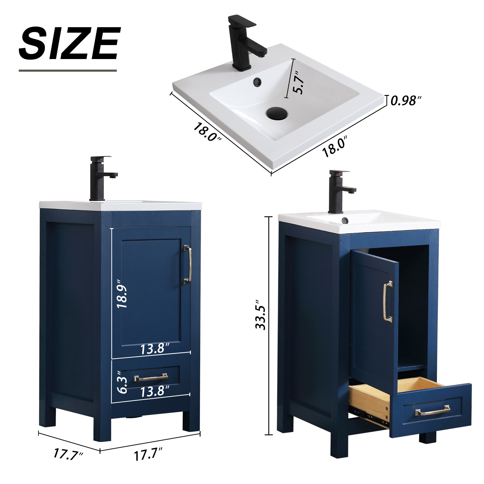 Eclife 18 in Bathroom Vanity Set W/ Drop in Resin Sink Faucet Cabinet Combo