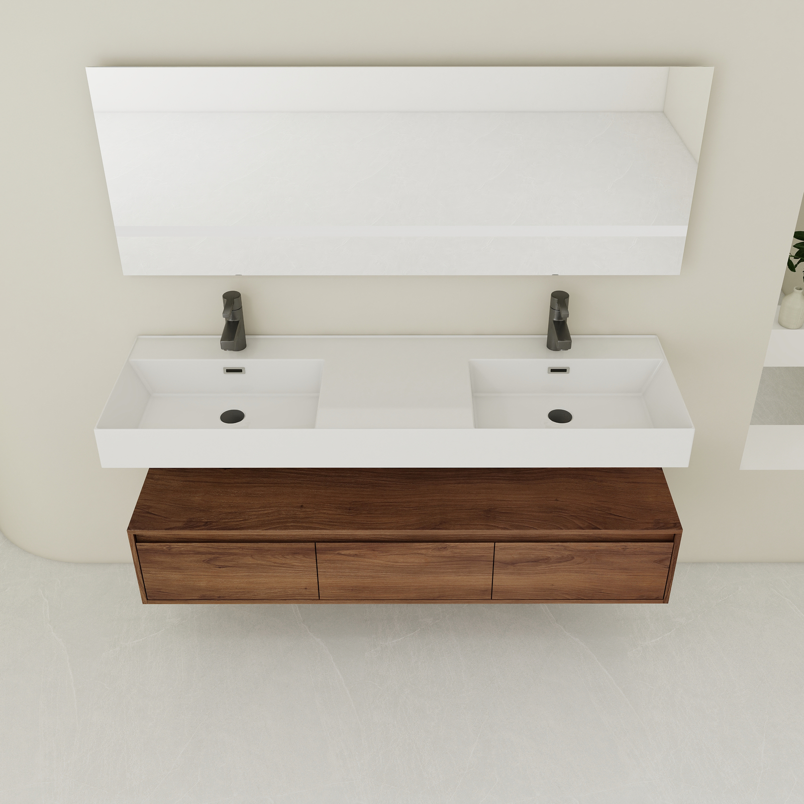 60 in Wooden Floating Wall-Mounted Bathroom Vanity W/Double Resin Sink Drawers