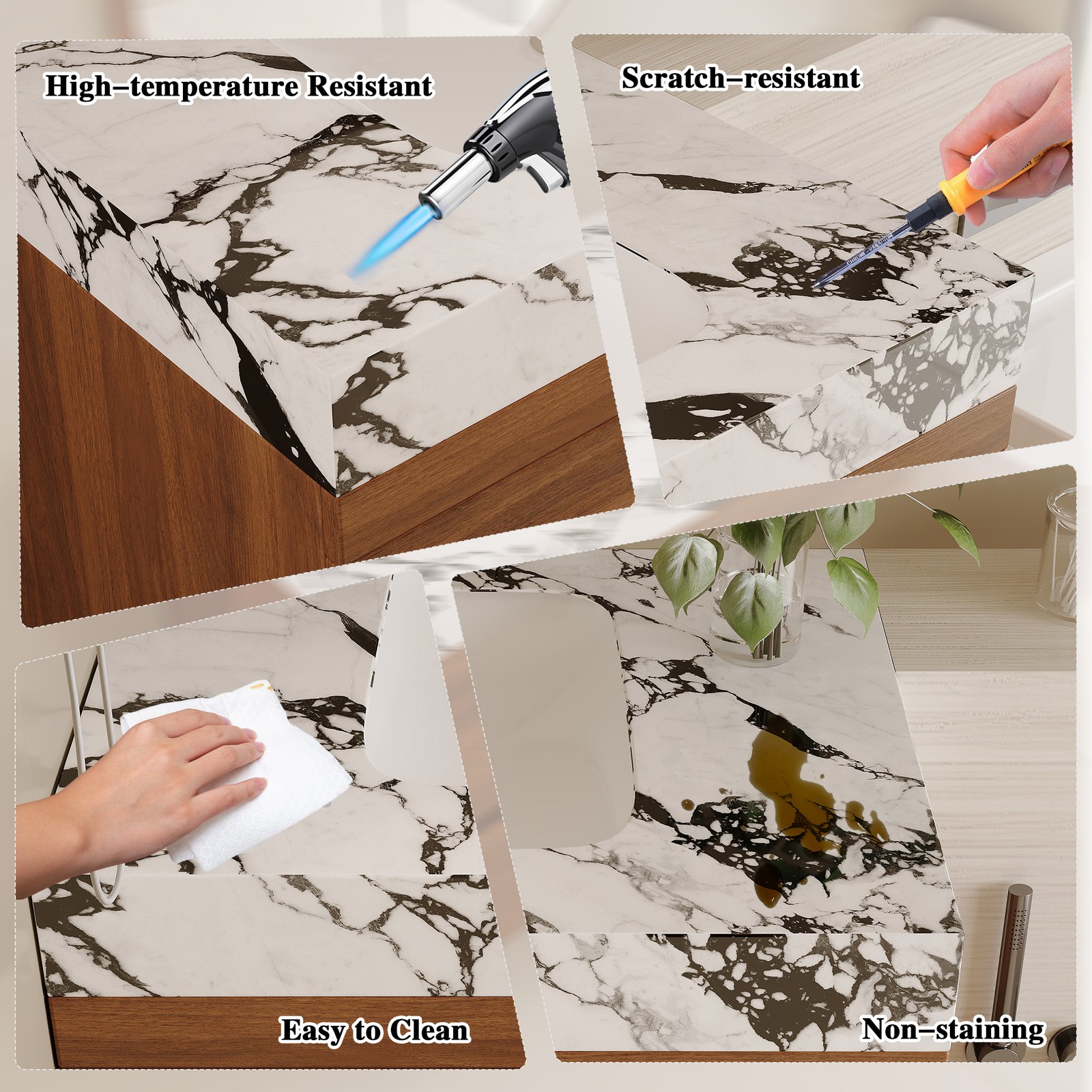 29.9″ Modern Floating Bathroom Vanity Storage Cabinet w/Faux Marble Top & Sink