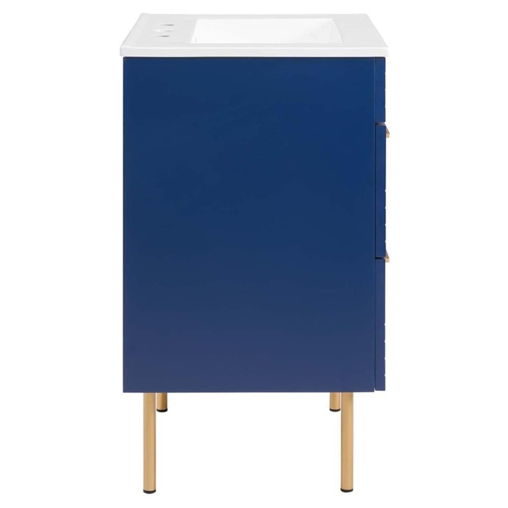 Modway Daybreak 24″ Modern Wood/Ceramic Bathroom Vanity with Gold Legs in Blue