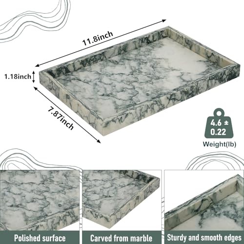 Marble Bathroom Tray,Pure Natural Vanity Tray,Marble Tray for Cyan-green