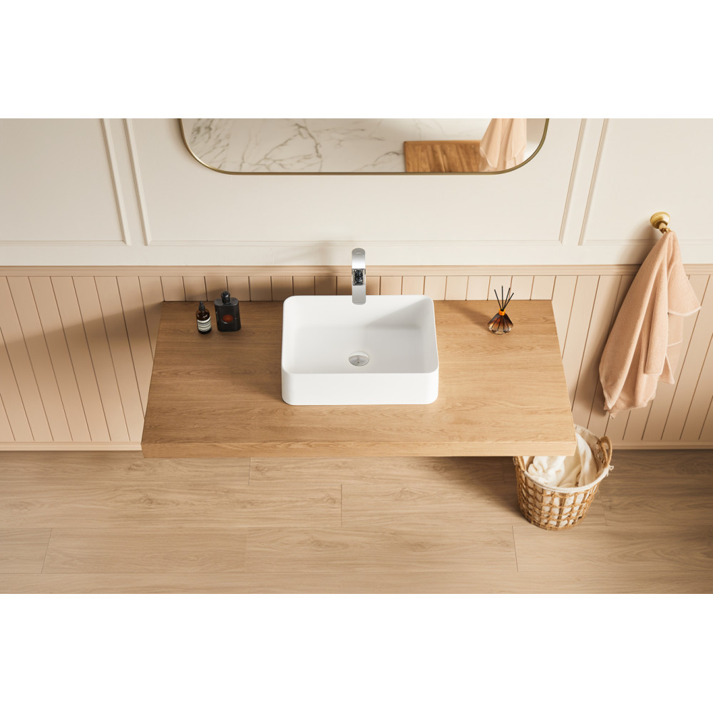 20″ x 14″ Solid Surface Vessel Bathroom Sink Basin in Matte White