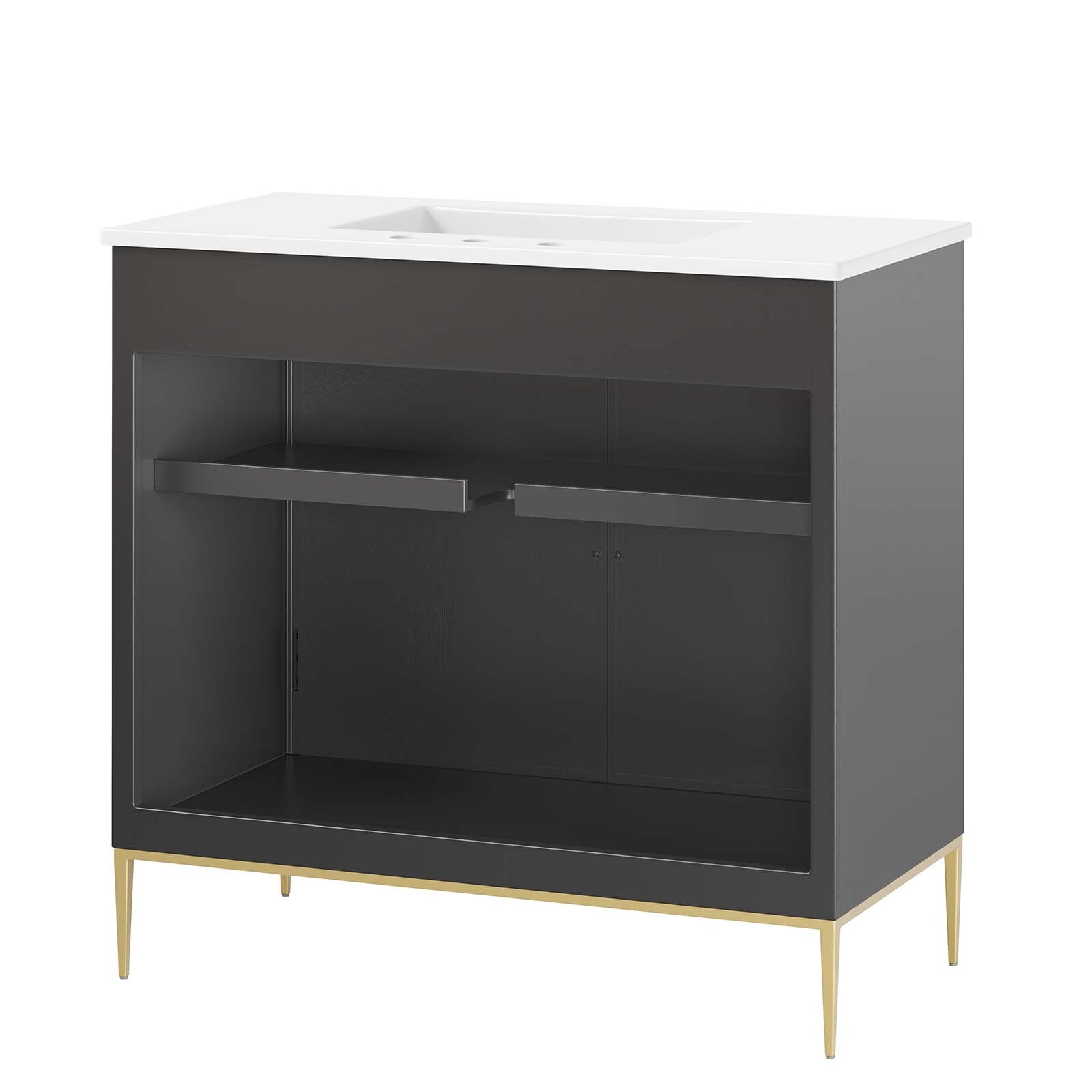Modway Awaken 36″ Bathroom Vanity Cabinet in White Black With Ceramic Sink Basin